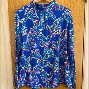 IBKUL UPF 1/4 Zip Long Sleeve Sunshirt Butterfly Blue